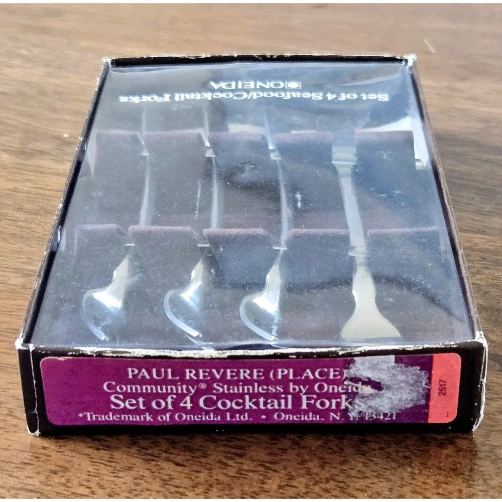 Vintage Oneida Paul Revere Set Of (4) Stainless Steel Seafood/Cocktail Forks